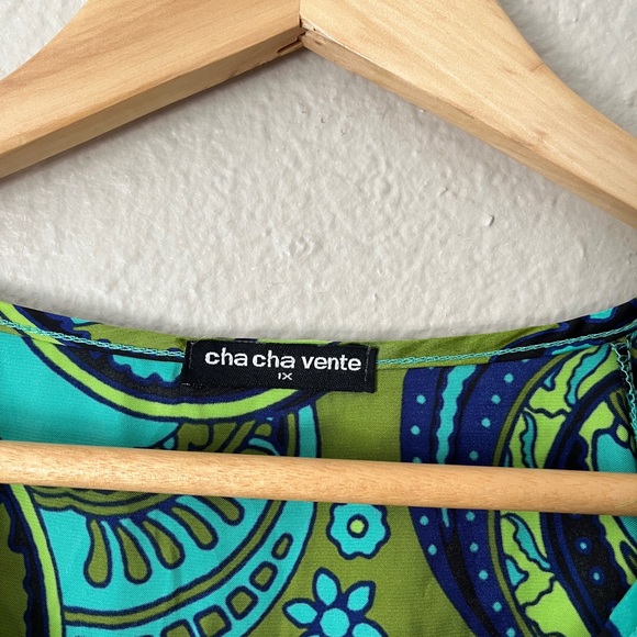 Cha Cha Vente Paisley Puff Sleeve Tunic Top Blouse Womens Size 1X Colorful - Picture 4 of 6